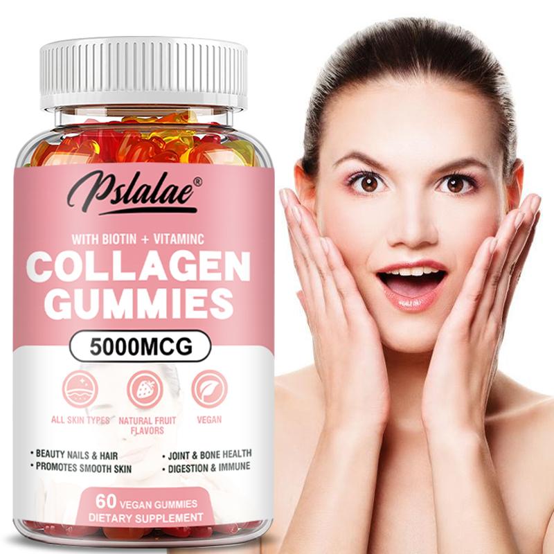 Pslalae - 5000mcg Collagen Gummies - Biotin + Vitamin C - Hair, Skin, and Nail Health