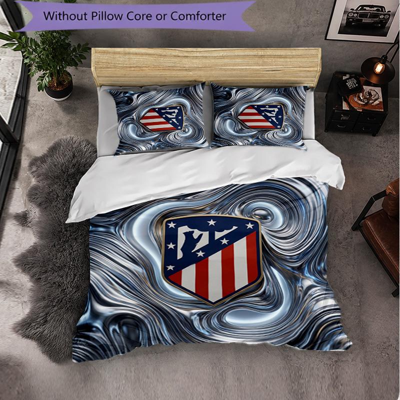 Atletico Madrid Pattern 3 Pieces Bedding Set Soft Microfiber Duvet Cover with Pillow Cases for Bedroom