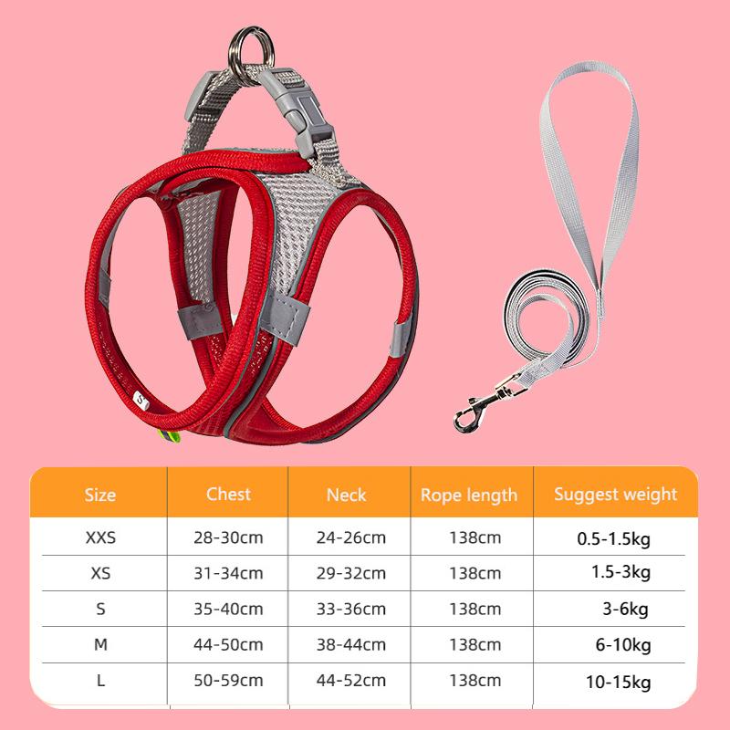 New cat vest-style chest strap dog reflective breathable leash small and medium-sized dog walking leash pet supplies
