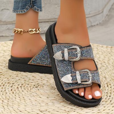 Европейская и американская мода верхняя одежда шлепанцы на толстой подошве женские 2024 осень новые повседневные мягкая подошва металлические аксессуары на плоской подошве крутые шлепанцы