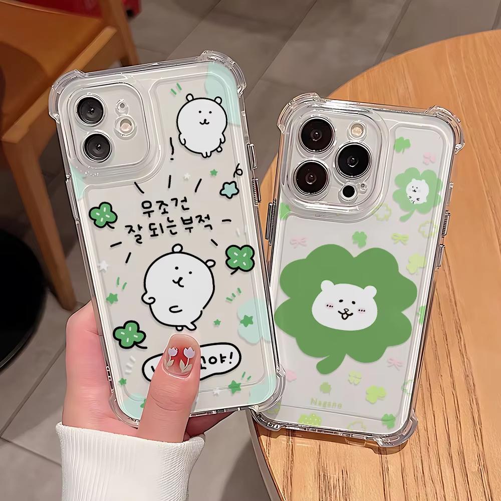 Корейский зеленый клевер собака чехол для телефона Ins для iPhone 17 Air 16 e 15 14 13 12 11 Pro Max Plus Mini SE 2020 2022 Мягкая противоударная крышка
