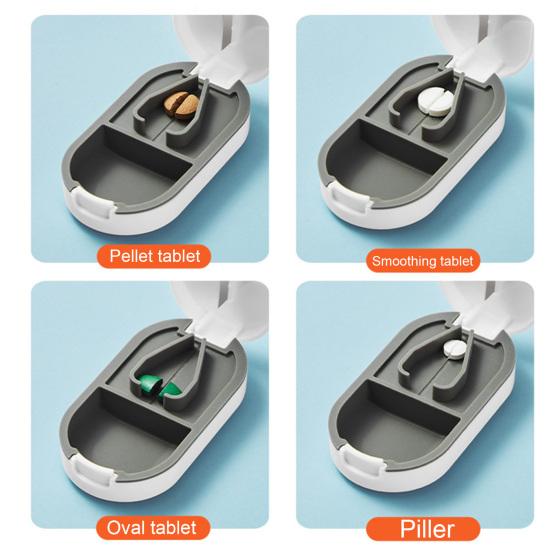 2-In-1 Portable Pill Cutter Box Food Grade Sharp Stainless Steel Blade Multi-functional Travel Capsule Tablet Storage Container Organizer