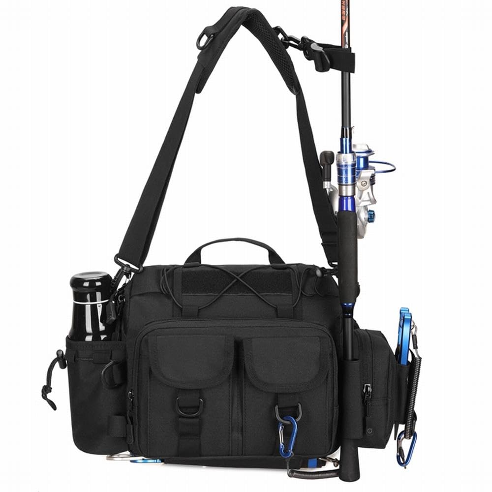 PHOENIX IKKI Large Capacity Fishing Fishing Tackle Fishing Rod Waist Shoulder Black 3-Way Bag, Bag, Holder, Run-and-Gun Bag, Bag, Bag,