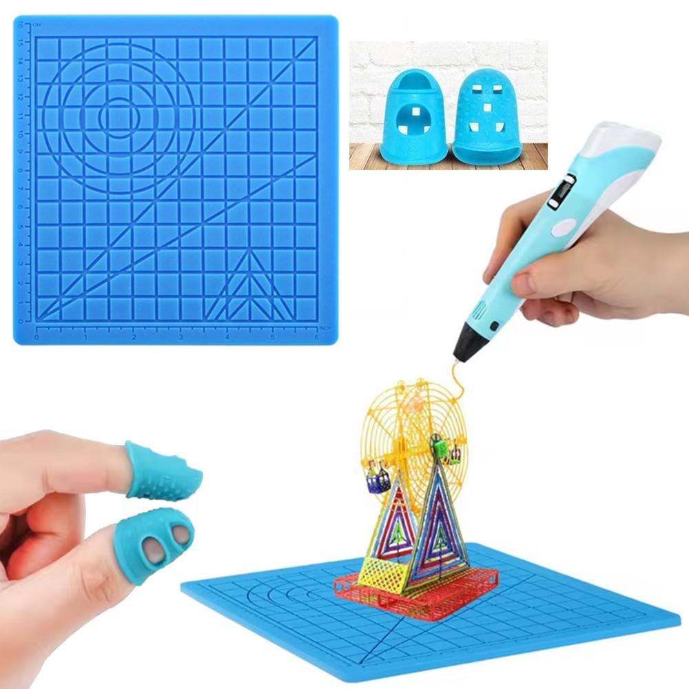 Силиконовый коврик для 3D-печати DIY с 2 защитными накладками на пальцы, инструмент для рисования по шаблону, силиконовая подложка, инструменты для рисования для детей и взрослых