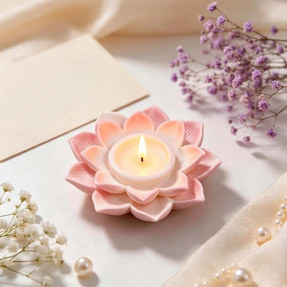 Silicone Lotus Candle Base Mold 3D Epoxy Resin Plaster Mold Durable Flower Candle Mold  Gift Making