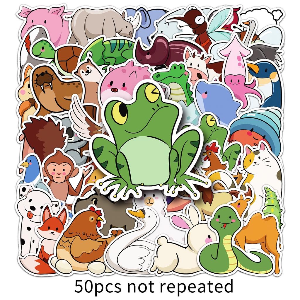 50 Cartoon Animal Graffiti Stickers Cute Hand-drawn Simple Drawing Decorative Water Cup Computer Mobile Phone Case Stickers