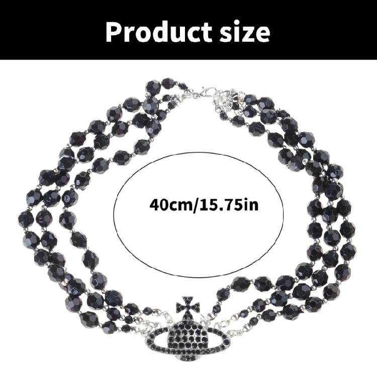 Fashionable Necklace Layer Multi Black Crystal Planet Pendant Necklace Alloy Texture Suitable For Modern Elegances