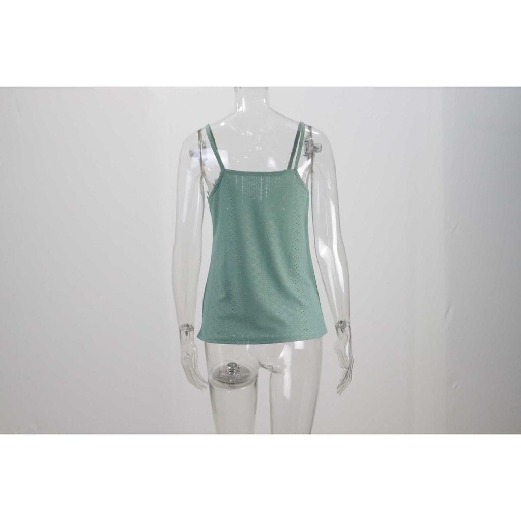 Летняя новая женская майка-топ на бретелях с V-образным вырезом и кружевом