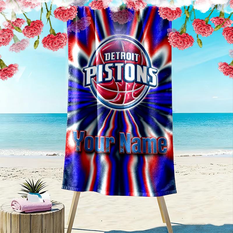 Name Custom Detroit Pistons Print Beach Towel, Large Soft Quick Dry Towel for Beach Camping Swimming