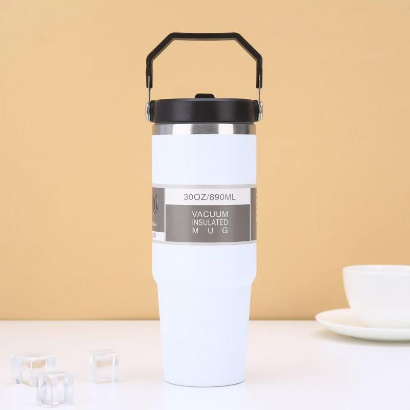 30 Oz Vacuum Insulated Stainless Steel Travel Mug With Handle Car Office Outdoor Use