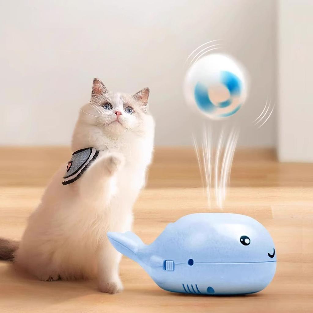 Interactive Cat Toys Electric Jet Floating Ball Cat Toy Whale Shaped Cat Toy Portable USB Dual Function Fan Pet Toy for Teaser