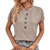 Футболка с застежкой на пуговицы, с коротким рукавом и круглым вырезом, стильная женская летняя футболка с круглым вырезом и пуговицами, свободный крой для уличной одежды