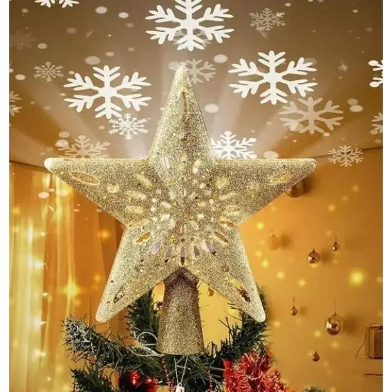 Украшение для верхушки рождественской елки 3D блестящая звезда светодиодный вращающийся снежинка проектор елочные украшения праздничная вечеринка подвесной светильник