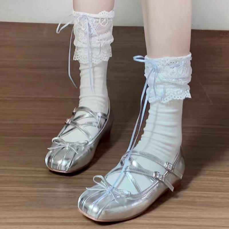 Fashion Autumn New Inner Elevating Flat Shoes Women's Square Head Shallow Mouth Butterfly Knot Line with Soft Sole Single Shoes