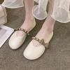 French Explosion Shallow Mouth Pearl Fastener Soft Sole Doudou Shoes Girl Spring and Summer 2025 New Fairy Style Bow