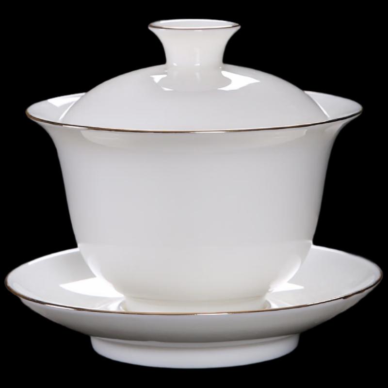 Shangqi Gilded Mutton Fat Jade White Porcelain Gaiwan, 220ml