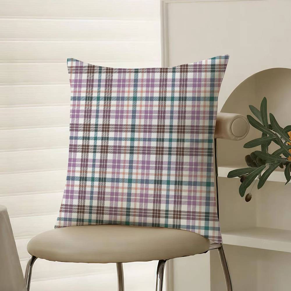 Fashionable Check Pattern Design Pillow Case Comfort Sofa Bed Silky Elegant Invisible Zipper Decorative Cushion Cover