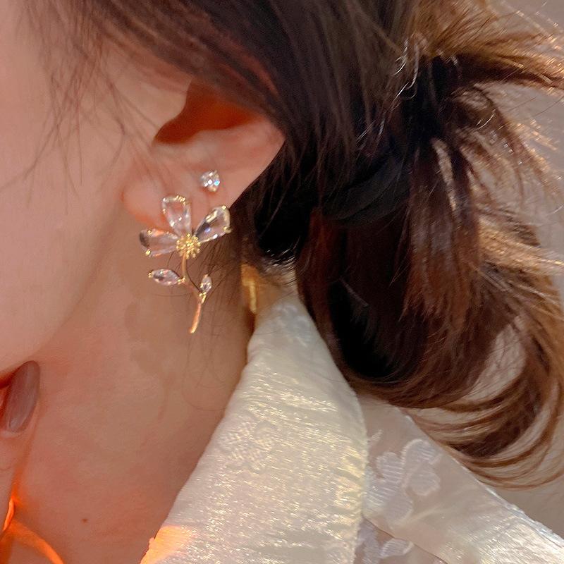Fashion Elegant Crystal Flower Zircon Drop Earrings Women's Wedding Jewelry Party Gift Wholesale