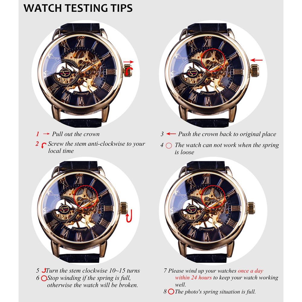 Forsining Часы Мужские модные повседневные классические популярные полые водонепроницаемые механические часы