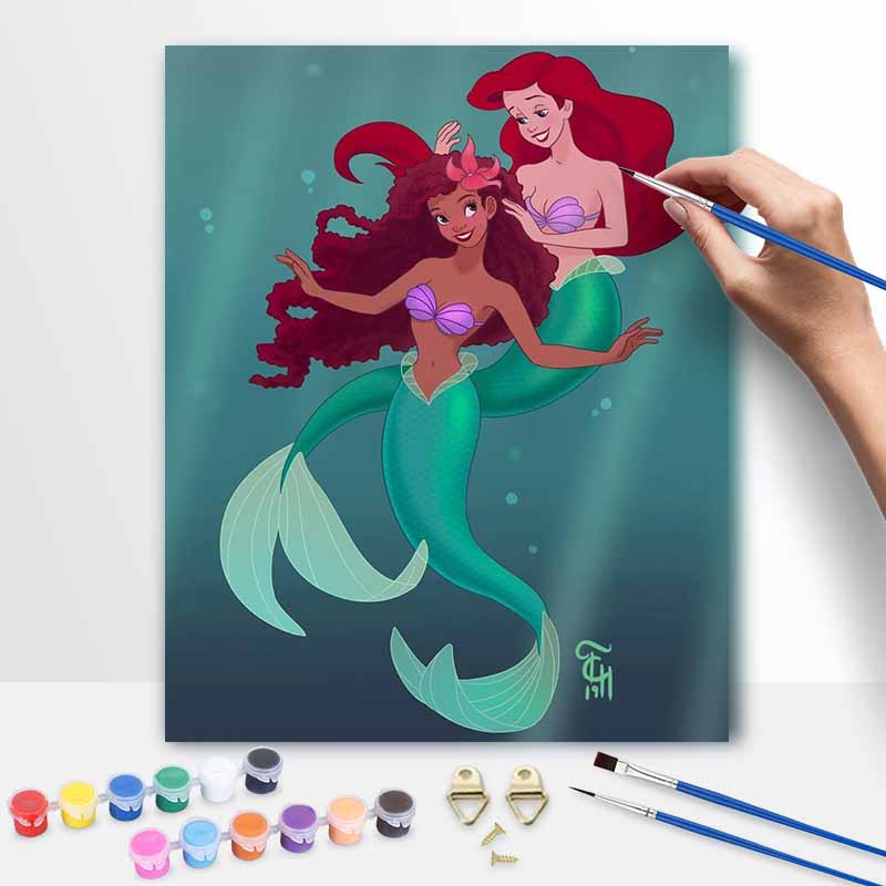 Disney DIY Ariel and Friends Oil Painting Art Painting Kit Home Wall Decor Handmade Gift Creative Unique Mermaids Ocean Theme Decor Art