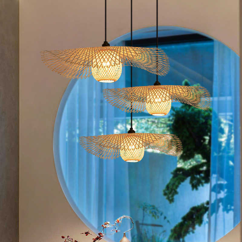 1Pcs Hand Woven Bamboo Pendant Lights Southeast Asia Dia 35cm Rattan Wicker Chandelier Dining Rroom Bamboo Art Lamp