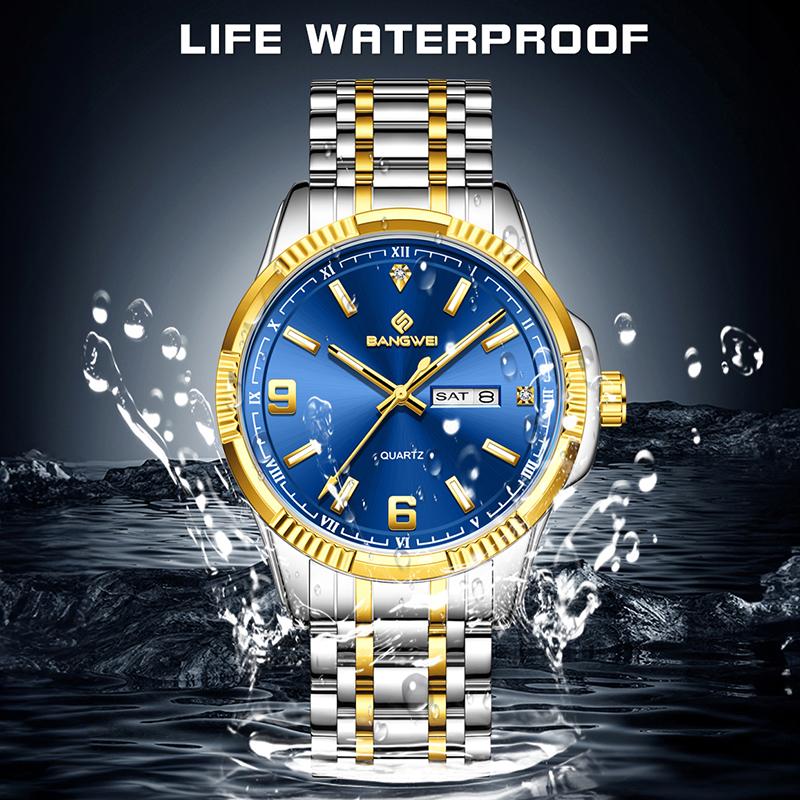 Fashion LIGE Top Luxury Watches Men BANGWEI Gold Quartz Wristwatches Life Waterproof Luminous Steel Mens Watches Gift Reloj