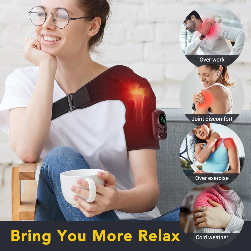 Heated Shoulder Brace Adjustable Heating Shoulder Pad Unisex Heat Therapy Shoulder Massager Wrap for Frozen Shoulder Pain Relief
