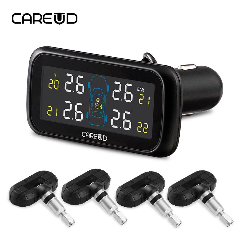 CAREUD U903 Беспроводная система контроля давления в шинах TPMS для автомобиля с 4 внутренними сменными батарейными датчиками, ЖК-дисплей