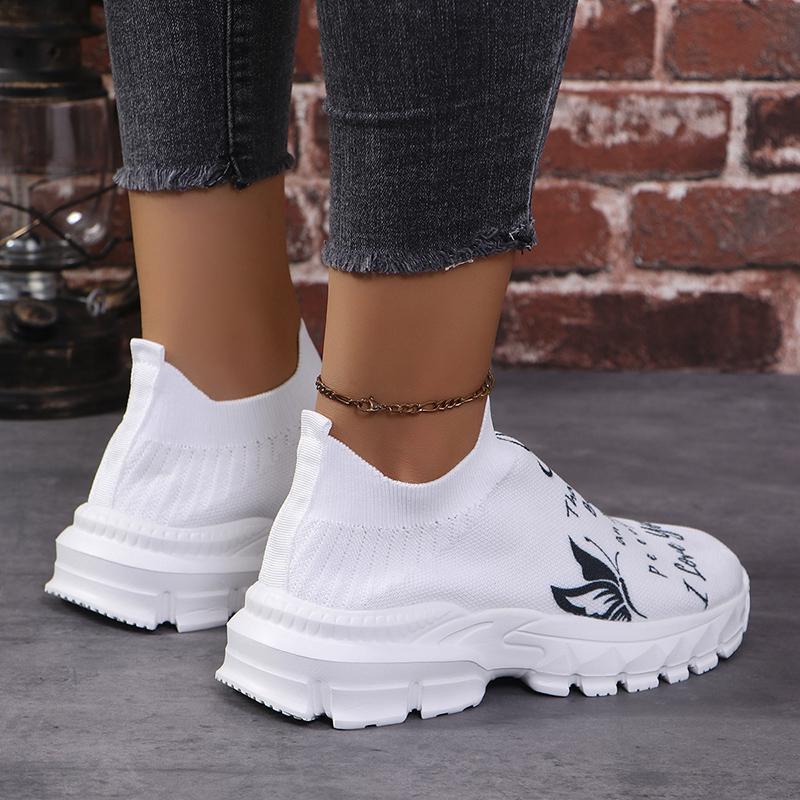 Спортивные кроссовки Lucyever с буквенным принтом, женские, дышащие, с толстой подошвой, белые, женские, удобные, без застежек, трикотажные, балетки, женские