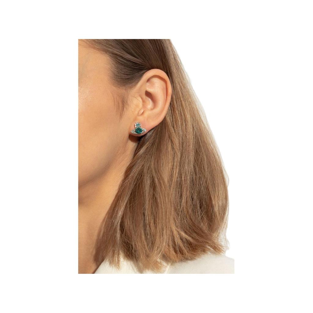 Vivienne Westwood Ismene Saturn Crystal Brass Earrings Unisex Earrings Green Silver 6201034M-02P427
