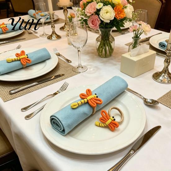 Table Decor for Weddings Dragonfly Napkin Rings, Handmade Rustic Holders, Reusable Lightweight Buckles Farmhouse Rings Home Dining Decorative
