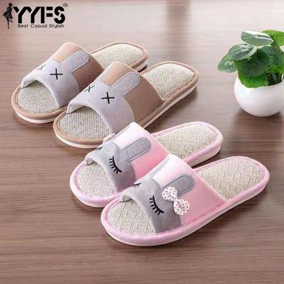 Женские льняные тапочки «Четыре сезона»: Мягкие, с мультяшным рисунком, нескользящие - Идеально подходят для ношения в помещении весной и осенью.