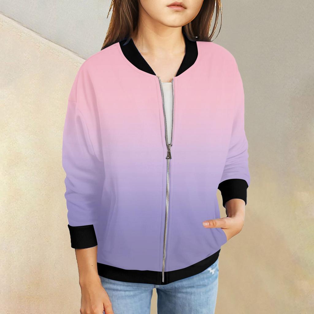 Куртки на молнии для девочек, детские осенние толстовки с длинными рукавами, верхняя одежда с карманами 5-15 лет