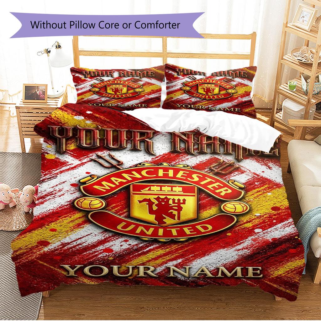 Name Custom Manchester United Pattern Bedding Set Quilt Cover Pillowcase Home Decor Gift (1 * duvet cover + 2 * pillowcase, without core)