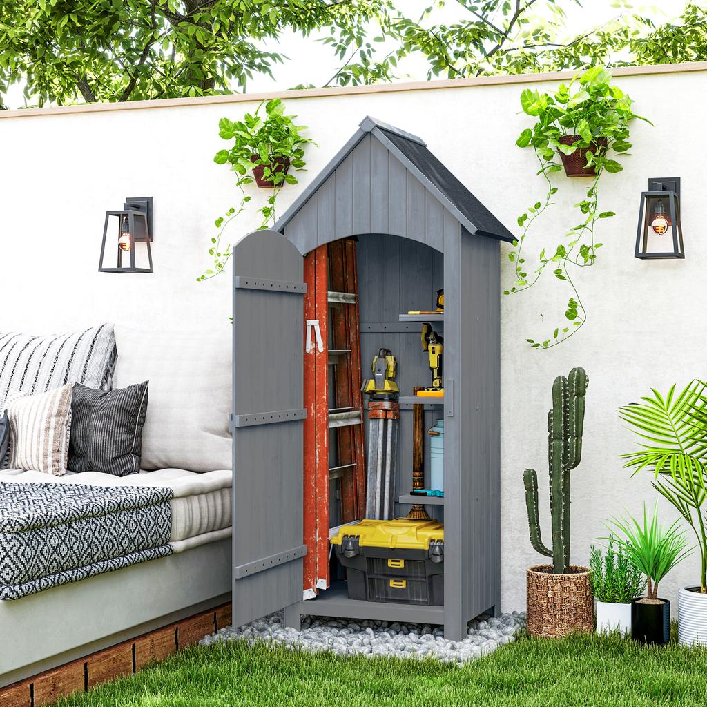 Wooden Garden Cabinet Garden Shed Tool Cabinet Wooden Hut Bituminous Roof Grey 77.5 x 54.2 x 179.5 cm