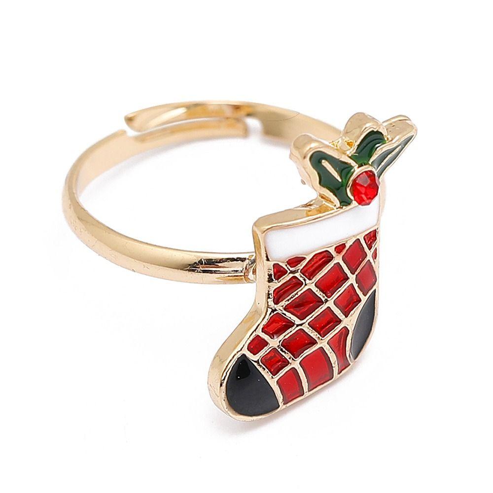 Christmas Tree Christmas Open Ring Dripping Oil Xmas Jewelry Retro Cartoon Lovely Ring Decoration