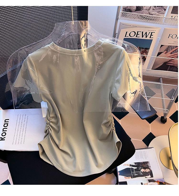 Женская летняя футболка 2024 года с присборенной талией, нерегулярным коротким рукавом и круглым вырезом