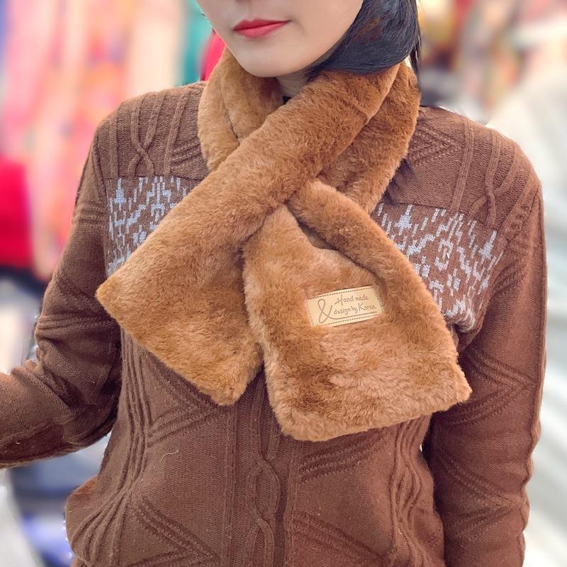 Autumn and Winter New Imitation Rabbit Fur Scarf Women's Versatile Thickened Warm Solid Color Plush Rex Rabbit Fur Scarf