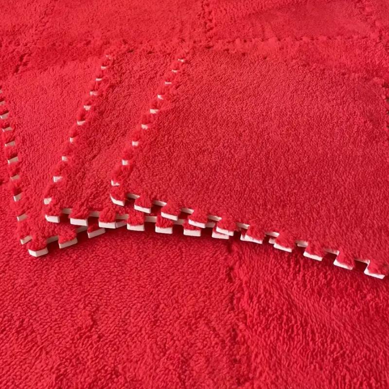 4/12pcs Plush Puzzle Foam Floor Mat Soft Fluffy Interlocking Square Foam Tiles Area Rugs Carpet for Parlor Bedroom Decoration