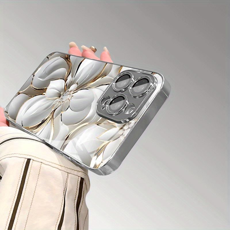 Масляная живопись Белые цветы Закаленное стекло Гальванизированный Чехол для телефона Для iPhone 17 16 15 14 13 12 11 Pro Max Plus 16E 17 Air Cover