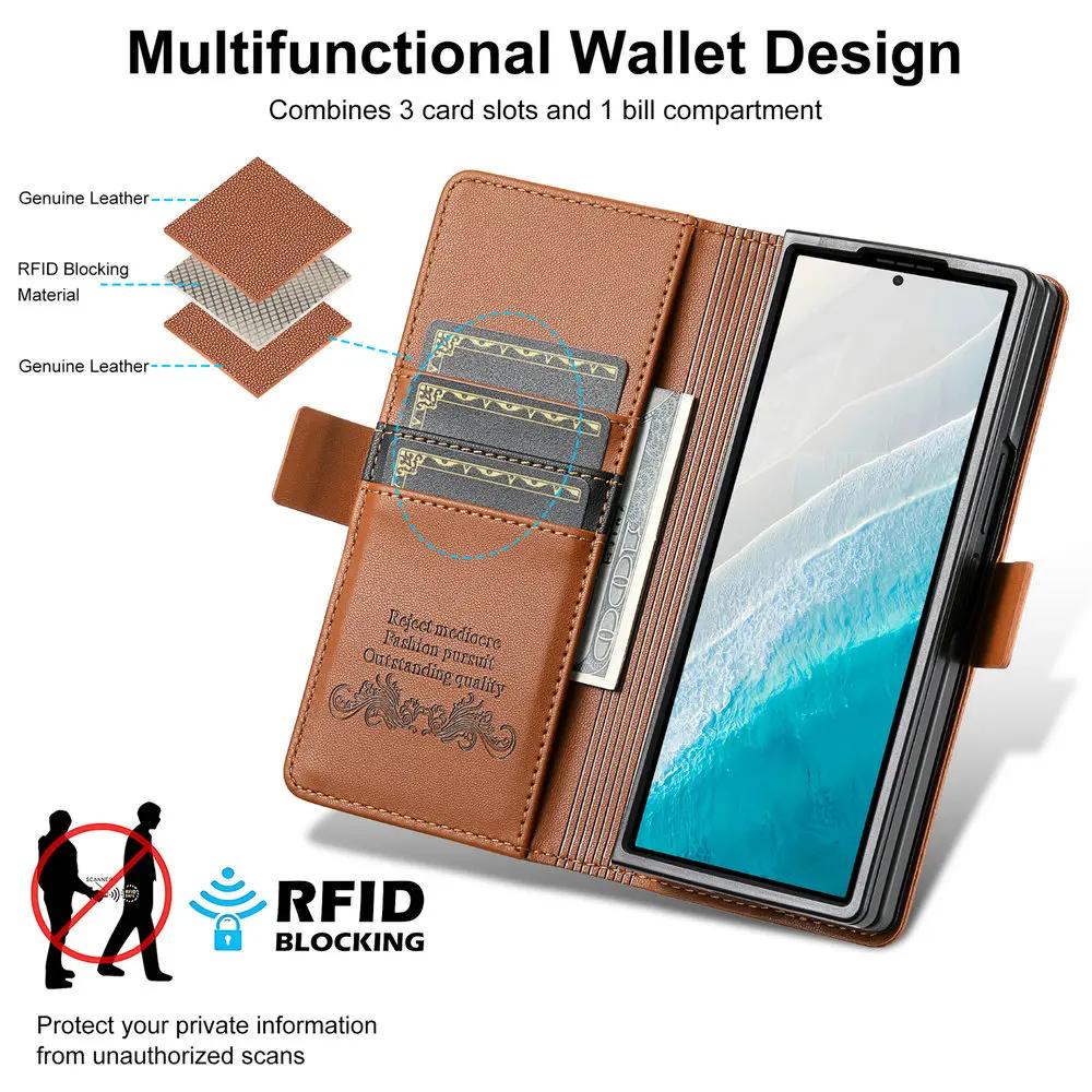 Luxury Leather Phone Case for Samsung Galaxy Z Fold 7 6 5 4 3 5G Fold7 2025 Magnetic Flip Book RFID Wallet Cover