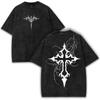 Tribal Gothic Cross Футболка Хлопок с эффектом стирки Винтажный Графический Гранж Топ YK Streetwear Унисекс Харадзюку Темный Топ