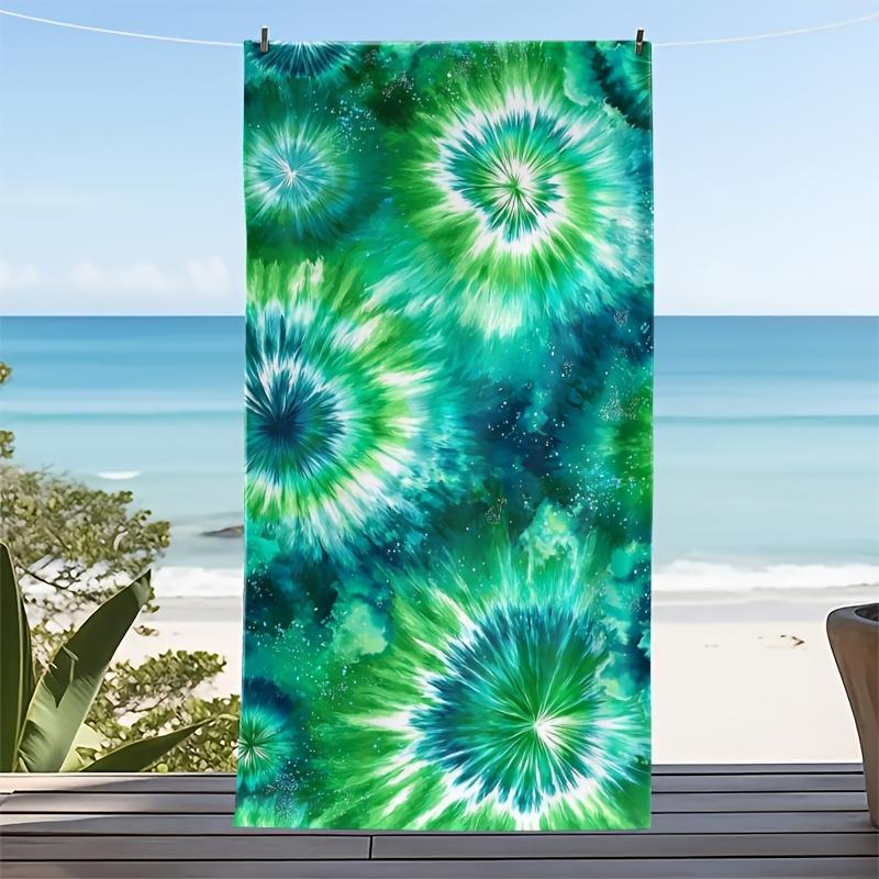Green Blue Tie-Dye Swirl Beach Towel Psychedelic Pattern Quick Dry for Music Festivals or Raves