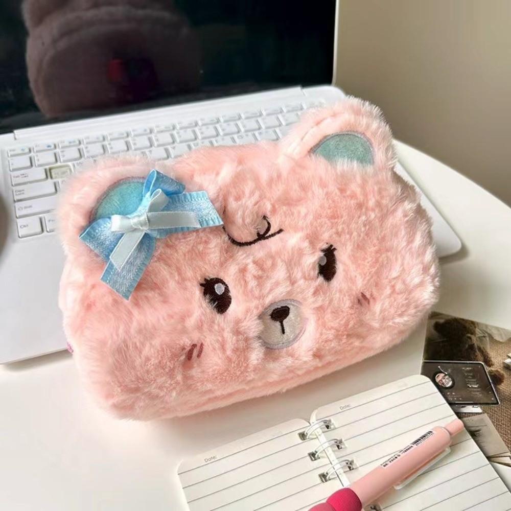 Plush Plush Pencil Case Bear Pencil Pouch Multi-Purpose Fluffy Animal Pen Bag School Supplies