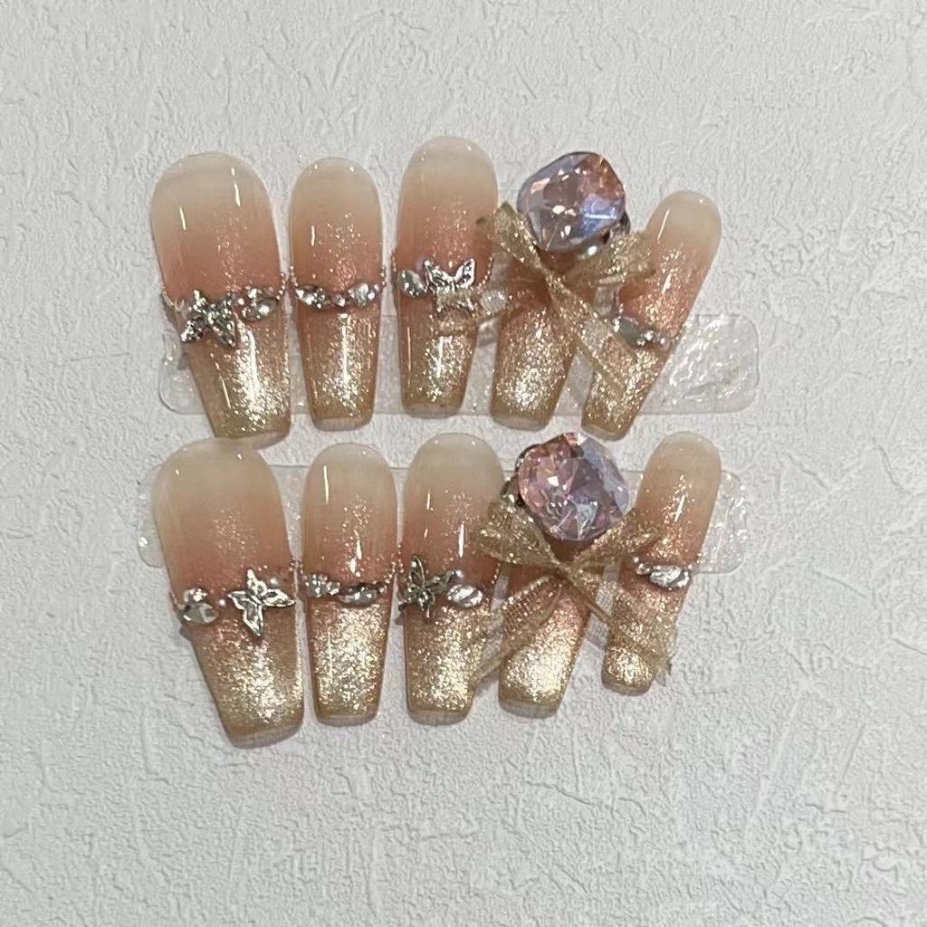 Wearing Nail Pieces Pure Handmade Egyptian Pharaoh Golden Queen Fake Nail Patch Flash Butterfly Diamond Manicure Removable