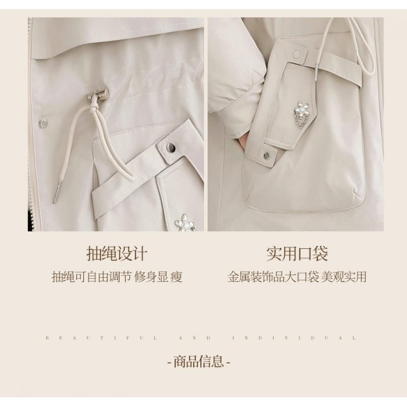 Womens Mid-Length Winter Parka Fleece Lined Hooded Cotton Coat With Fur Trim Korean Style Solid Color Warm Outerwear