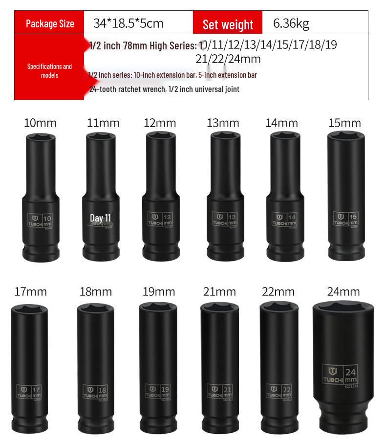 16-Piece Air Impact Wrench Set with Extended Sockets, Quick-Release Ratchet, Long Extension Bar, Universal Joint, and Tire Repair Kit