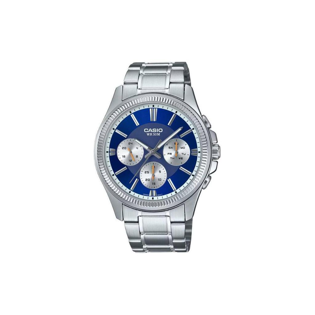 Casio 50M Waterproof Quartz Watch Stainless Steel Band Men watches Blue MTP-1375D-2A1V
