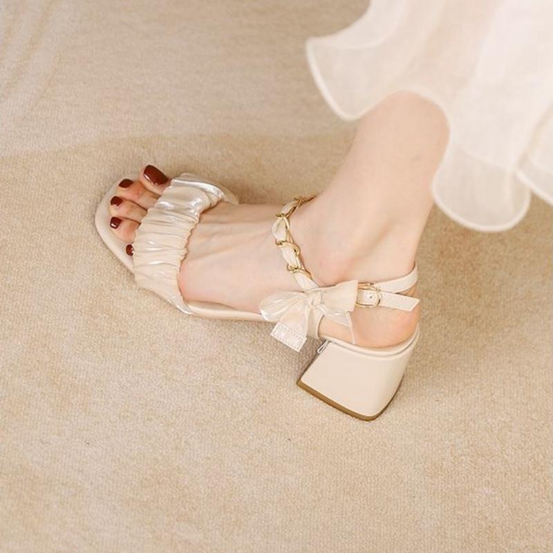 WTEMPO Брендовые летние универсальные женские босоножки A Word с бантом Mesh Fairy Thick со средним каблуком и юбкой на высоком каблуке