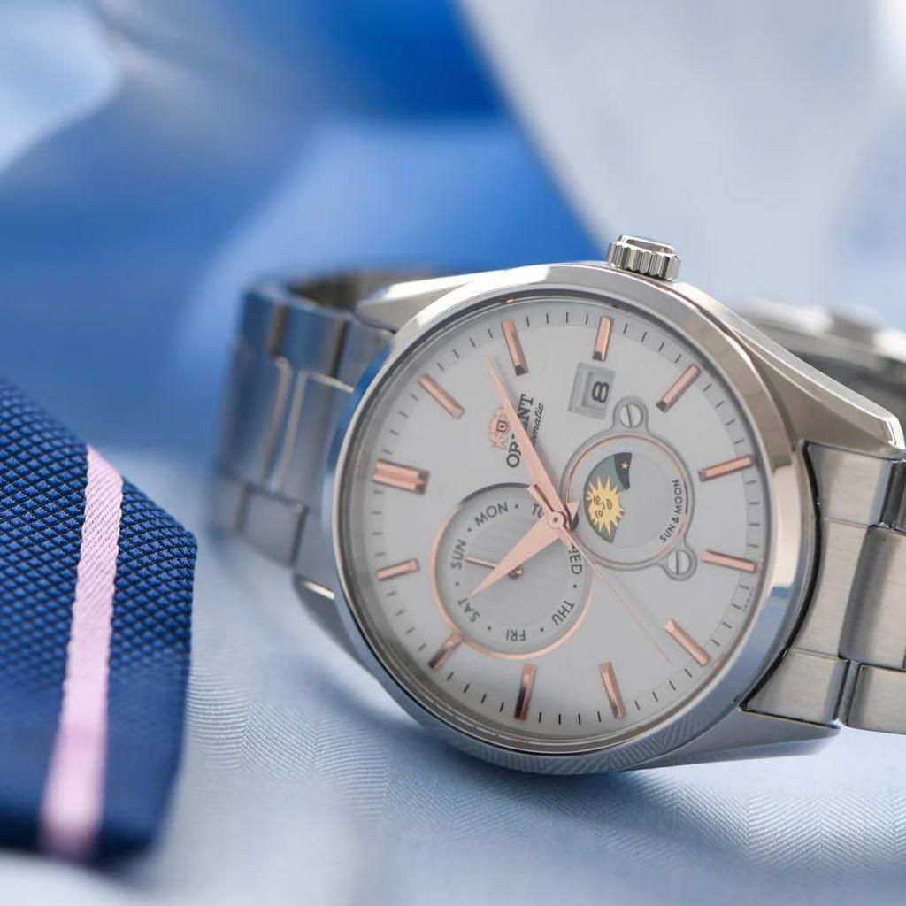 Orient SUN MOON Automatic Contemporary with Japanese Warranty & Watch, Style, Men's, White, Silver, RN-AK0301S, Manufacturer's